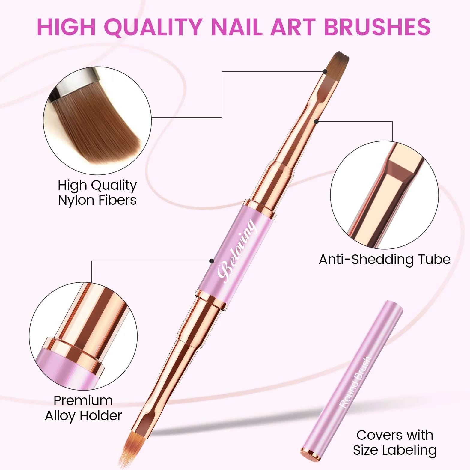 5 Pennelli Unghie Gel, Set Pennelli Per Nail Art e Disegni Unghie, Doppia Faccia Pennello Per Gel Unghie Ricostruzione, Smalto UV, Ombré, Pennelli Liner Con Coperture Protettive, Viola