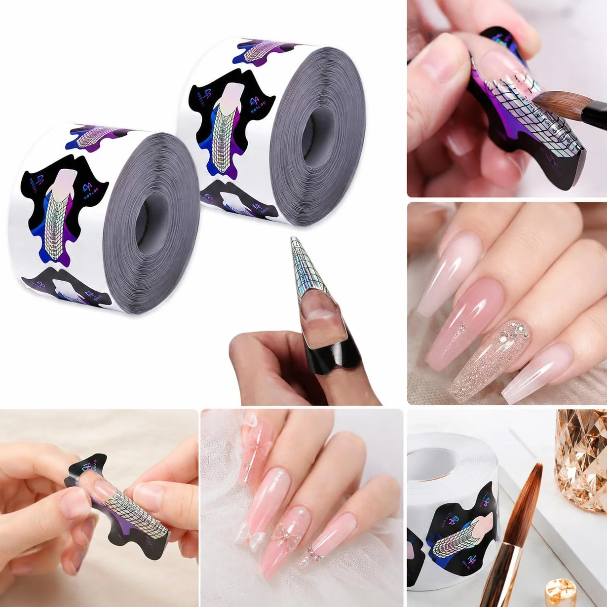 200 Modelli Unghie Autoadesivi per Ricostruzione Unghie, Nail Forms Professionali per Gel e Acrilico, Cartine Unghie con Scala Graduata