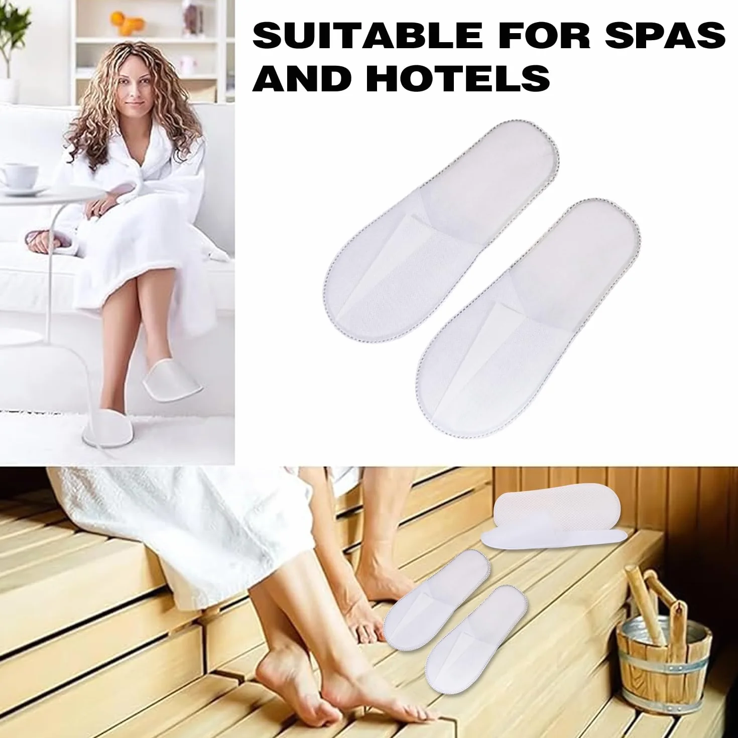 Pantofole Usa e Getta Antiscivolo, Chiuse, in Spugna Premium, Ciabatte Monouso per Hotel, Spa, Casa, Viaggi, Unisex, Lavabili, Misura Universale, 4 Paia
