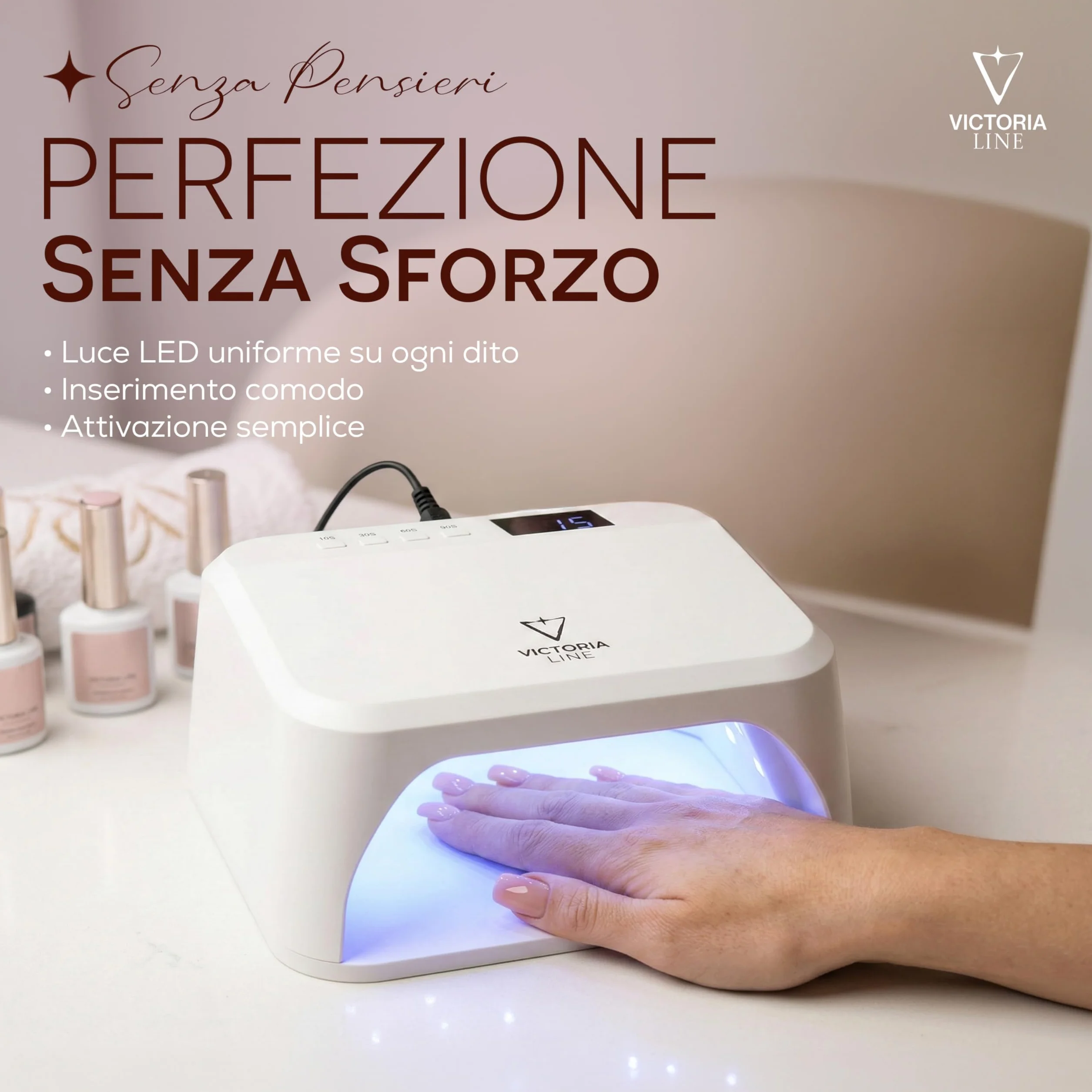 Lampada Unghie Professionale 60 LED 4 Timer Sensore Automatico Poggiamano Bianca