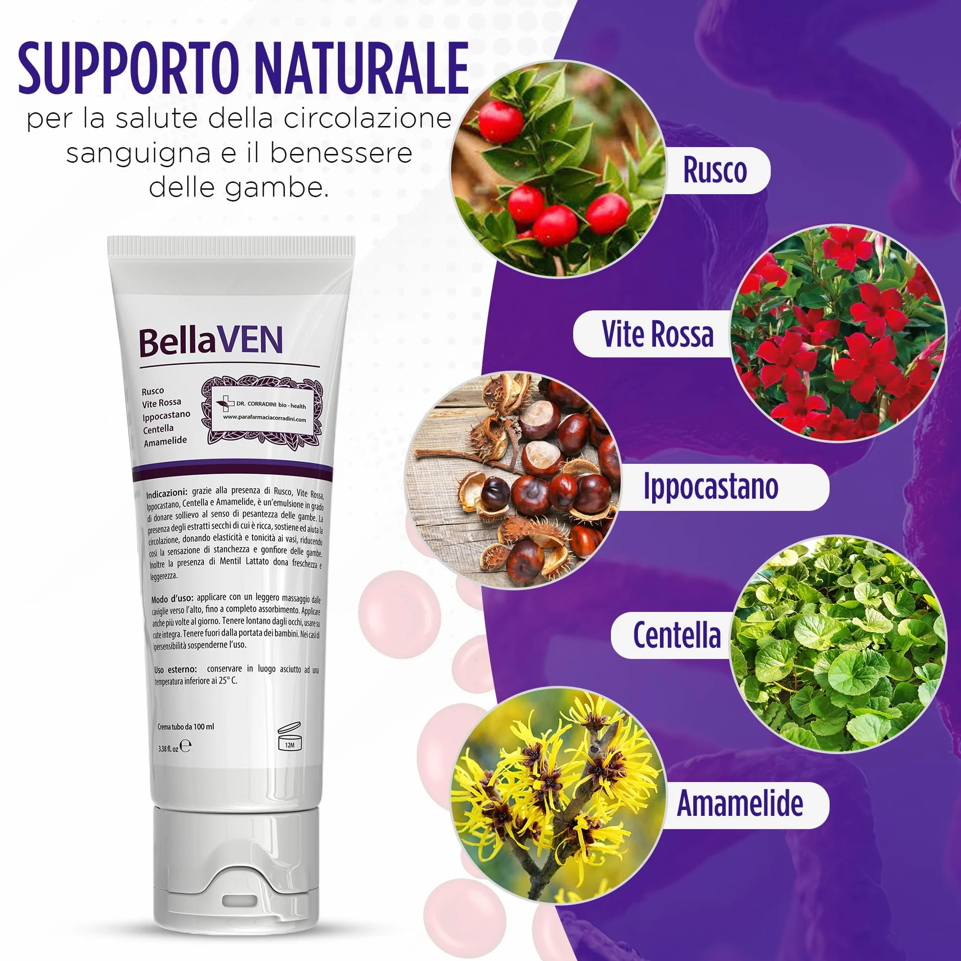 Dr. Corradini Crema Vene Varicose e Capillari con Rusco Vite Rossa Ippocastano Centella e Amamelide 100ml
