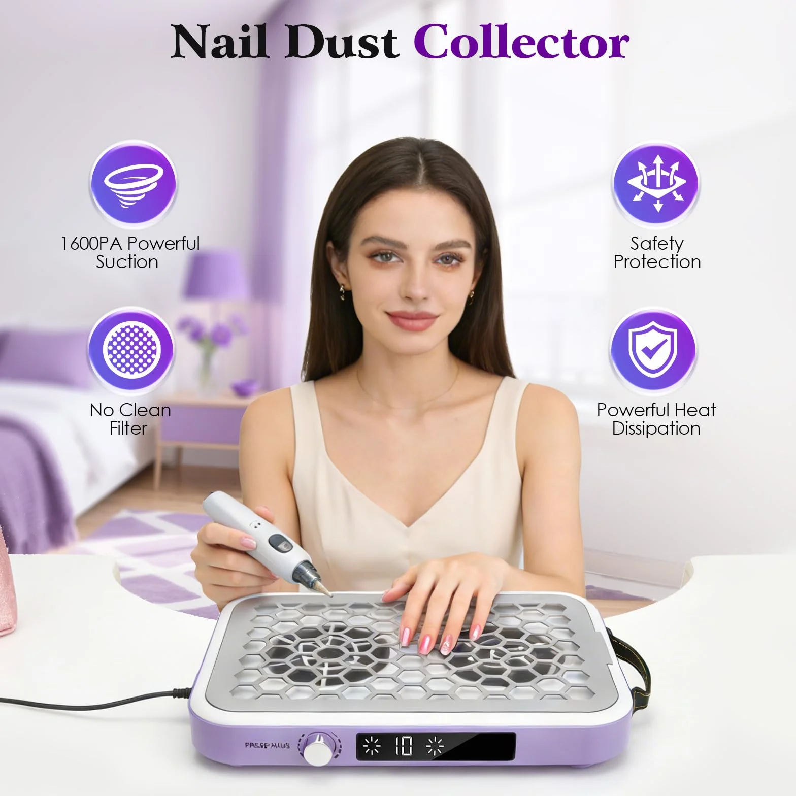 Professionale Aspirapolvere per Unghie, Aspirapolvere per Unghie da 8400RPM con Carta da Filtro, Doppia Potenza di aspirazione, Regolabile, Potente Collettore di polvere per unghie per Salone e casa