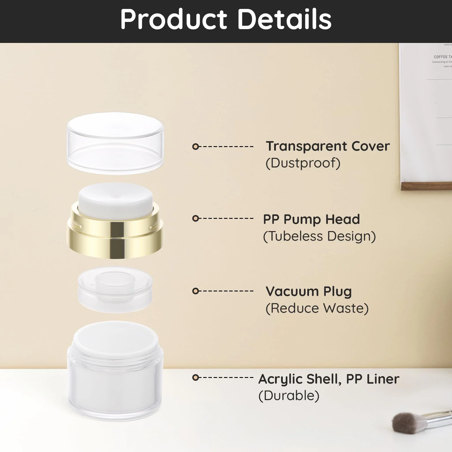 Segbeauty Contenitori Creme, 2 Pezzi 15g Dispenser a Pompa per Crema, Pompe Airless Dispenser Riempibile, Crema Vuoti Barattoli per Viaggio, Contenitori Viaggio per Lozione, Fondotinta Liquida